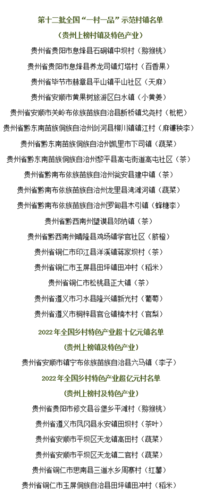 25个贵州村镇上榜全国第十二批“一村一品”示范村镇 25个贵州村镇上榜全国第十二批“一村一品”示范村镇